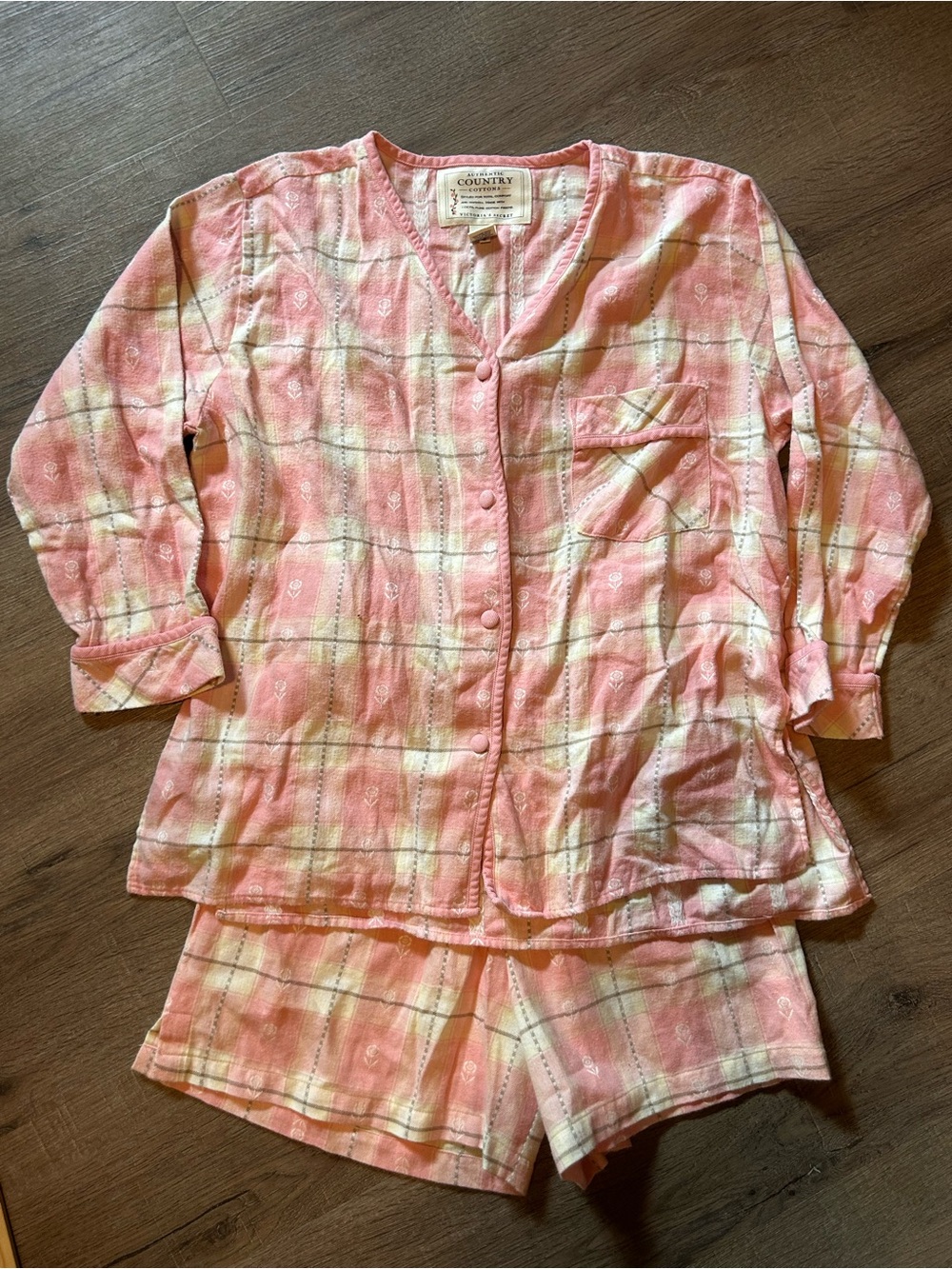 Vintage Victoria's Secret Pajama Set Womens S Pink Plaid 2-Piece Top